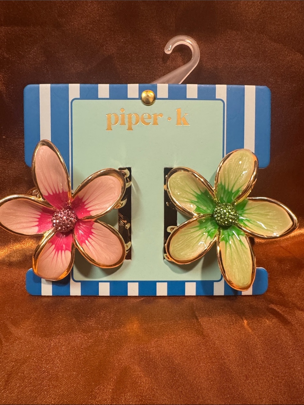 Piper Floral Enamel Hair Clips - Pink & Green